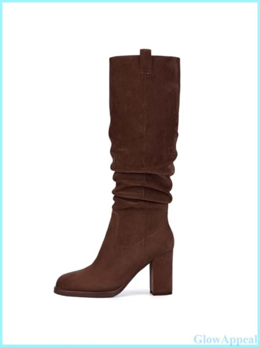 Faux Suede Knee High Boots Chunky Block Heel Slouch Side Zip Women